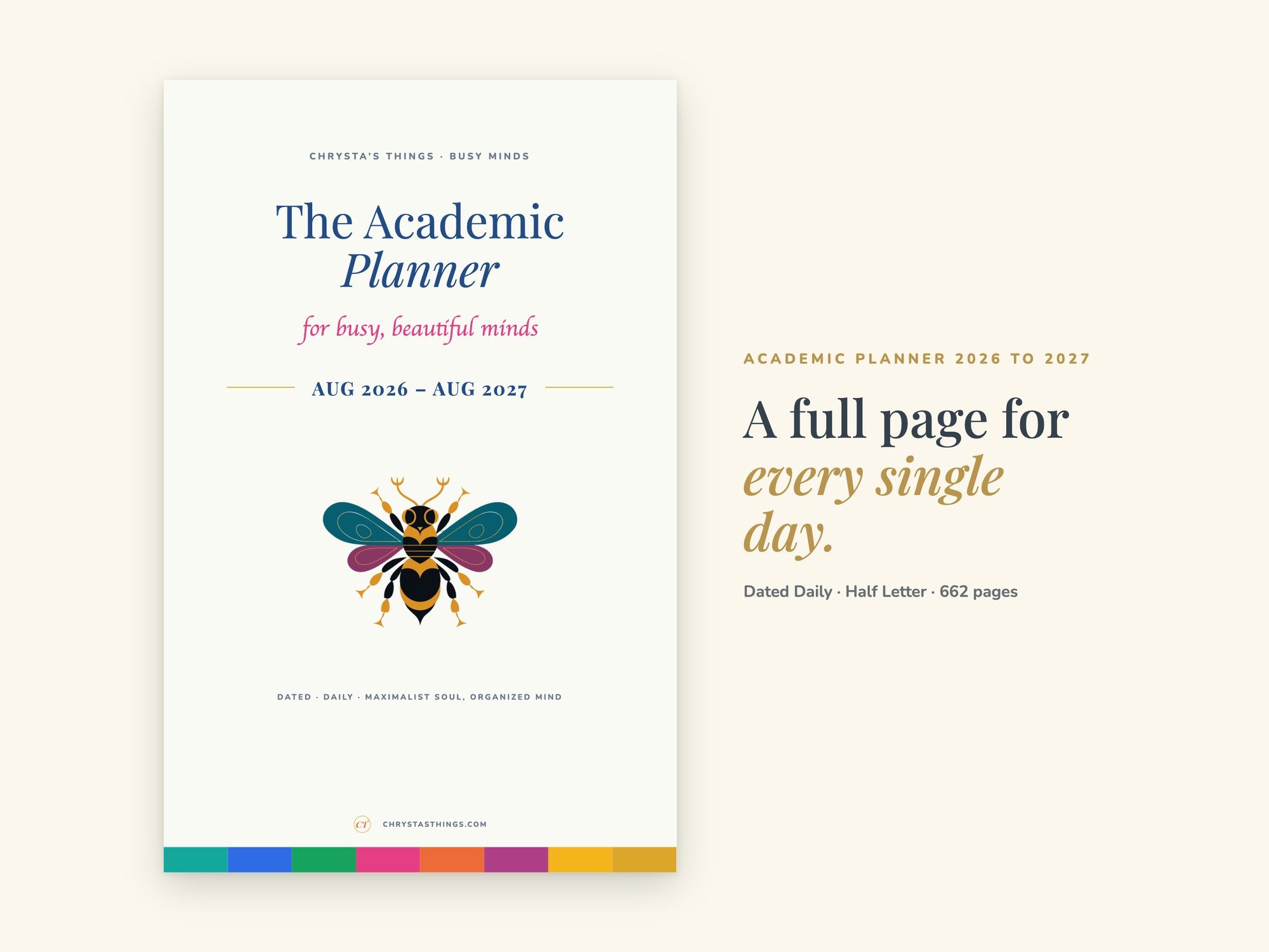 Academic Daily Planner 2026 2027 | Dated Hyperlinked PDF | Half Letter 5.5 x 8.5 | GoodNotes iPad + Printable | ADHD Friendly