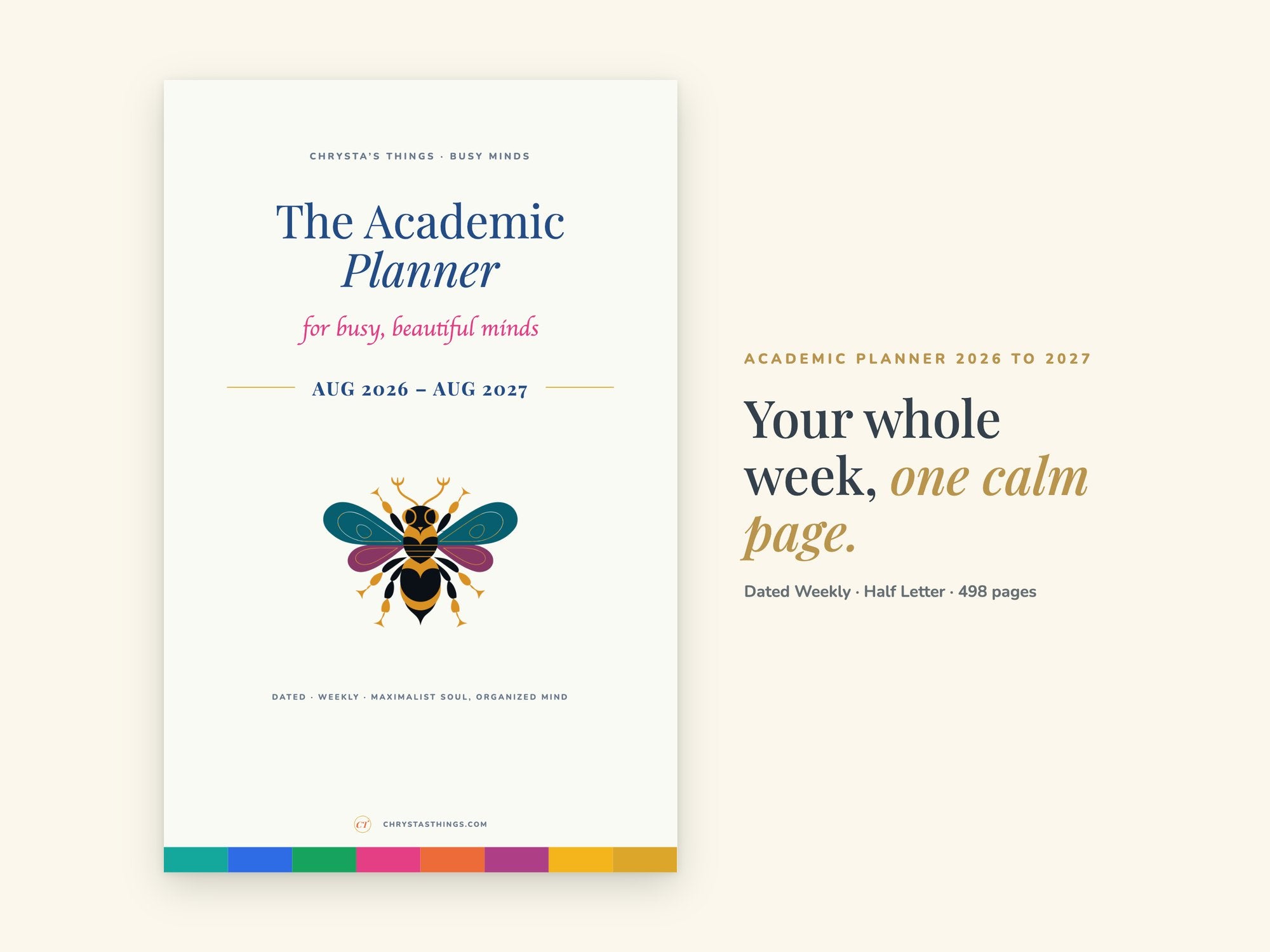 Academic Weekly Planner 2026 2027 | Dated Hyperlinked PDF | Half Letter 5.5 x 8.5 | GoodNotes iPad + Printable | ADHD Friendly