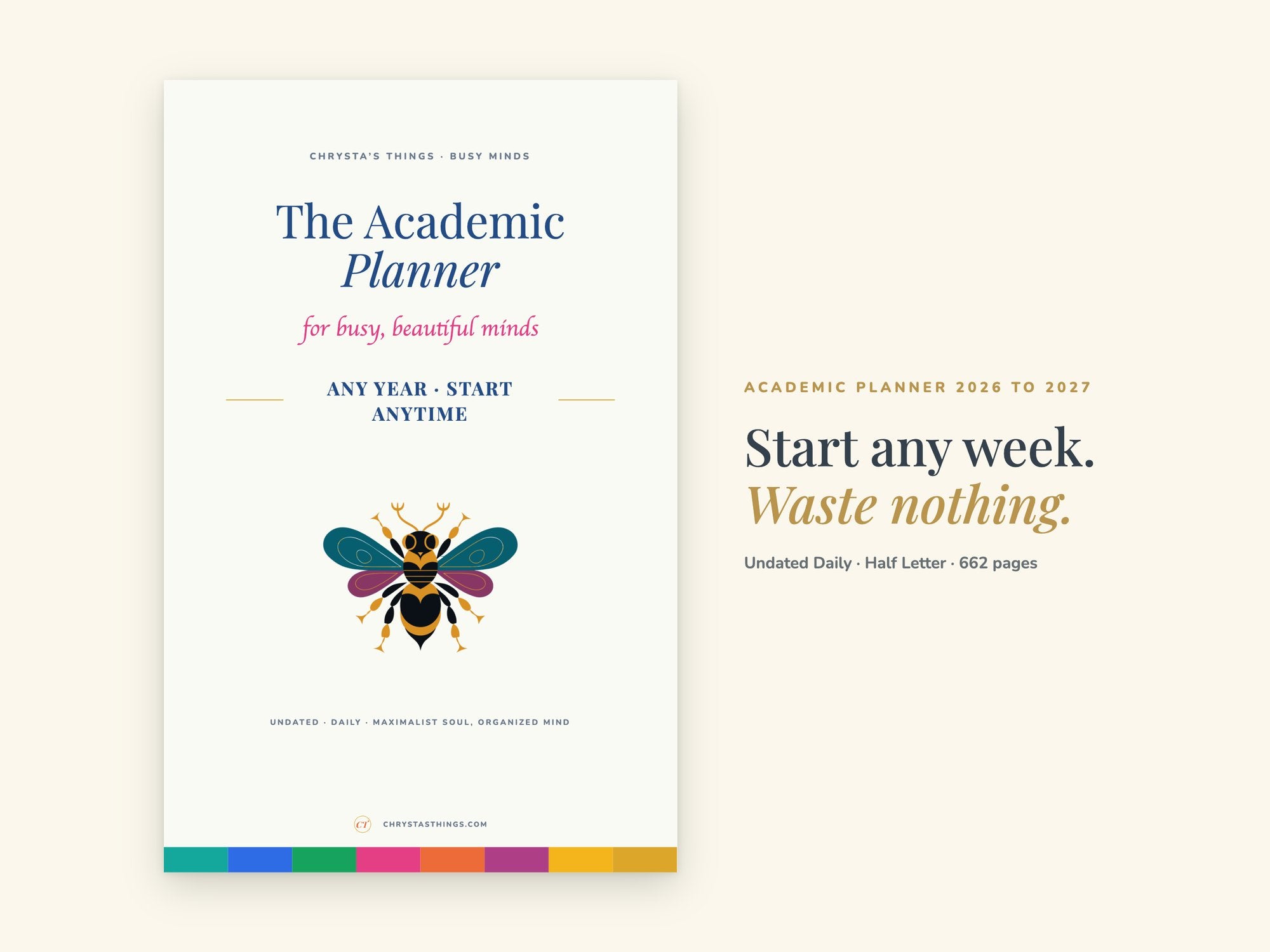 Undated Daily Planner | Academic Hyperlinked PDF | Half Letter 5.5 x 8.5 | GoodNotes iPad + Printable | ADHD Friendly | Start Any Week