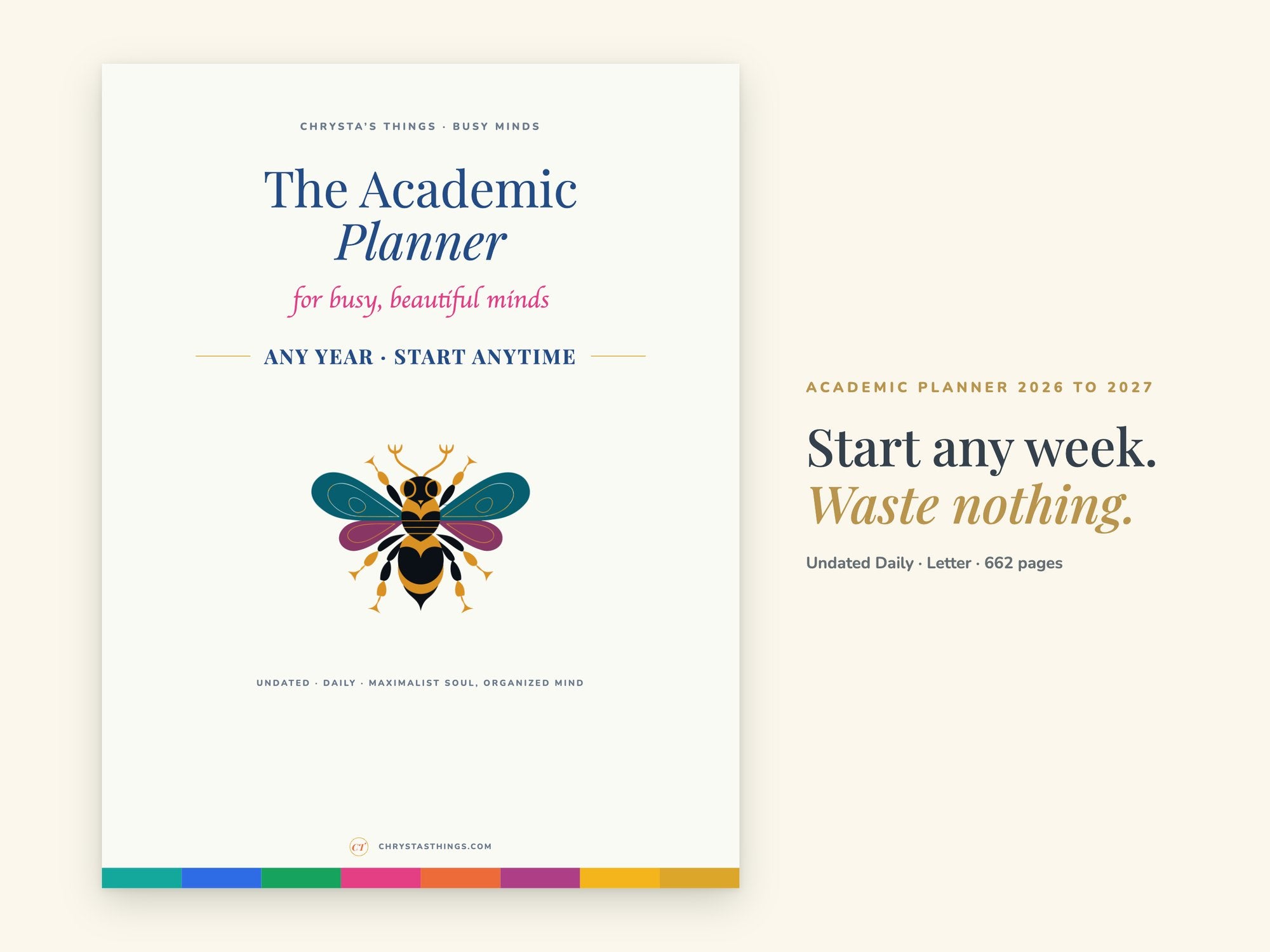Undated Daily Planner | Academic Hyperlinked PDF | Letter 8.5 x 11 | GoodNotes iPad + Printable | ADHD Friendly | Start Any Week