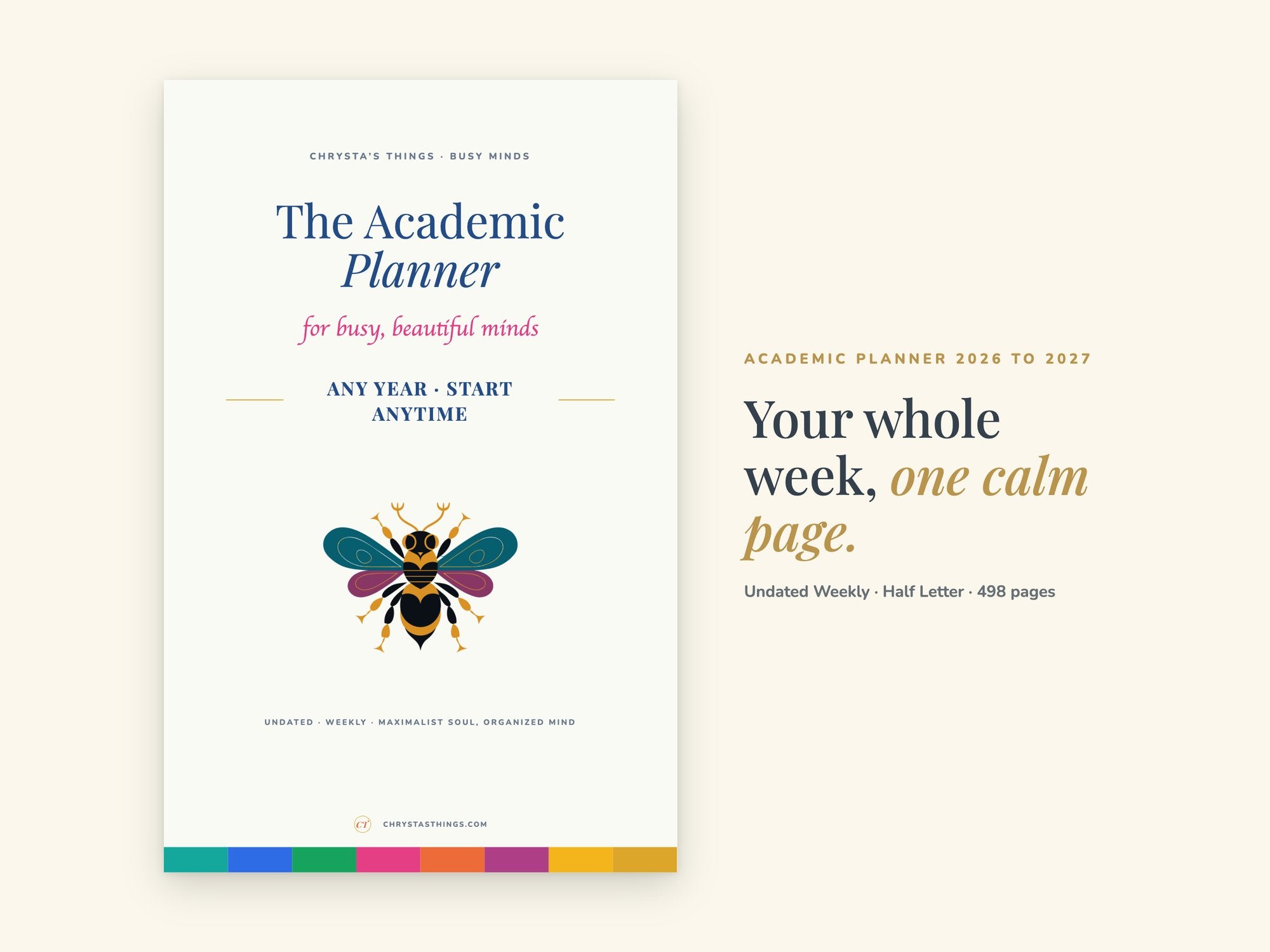 Undated Weekly Planner | Academic Hyperlinked PDF | Half Letter 5.5 x 8.5 | GoodNotes iPad + Printable | ADHD Friendly | Start Any Week