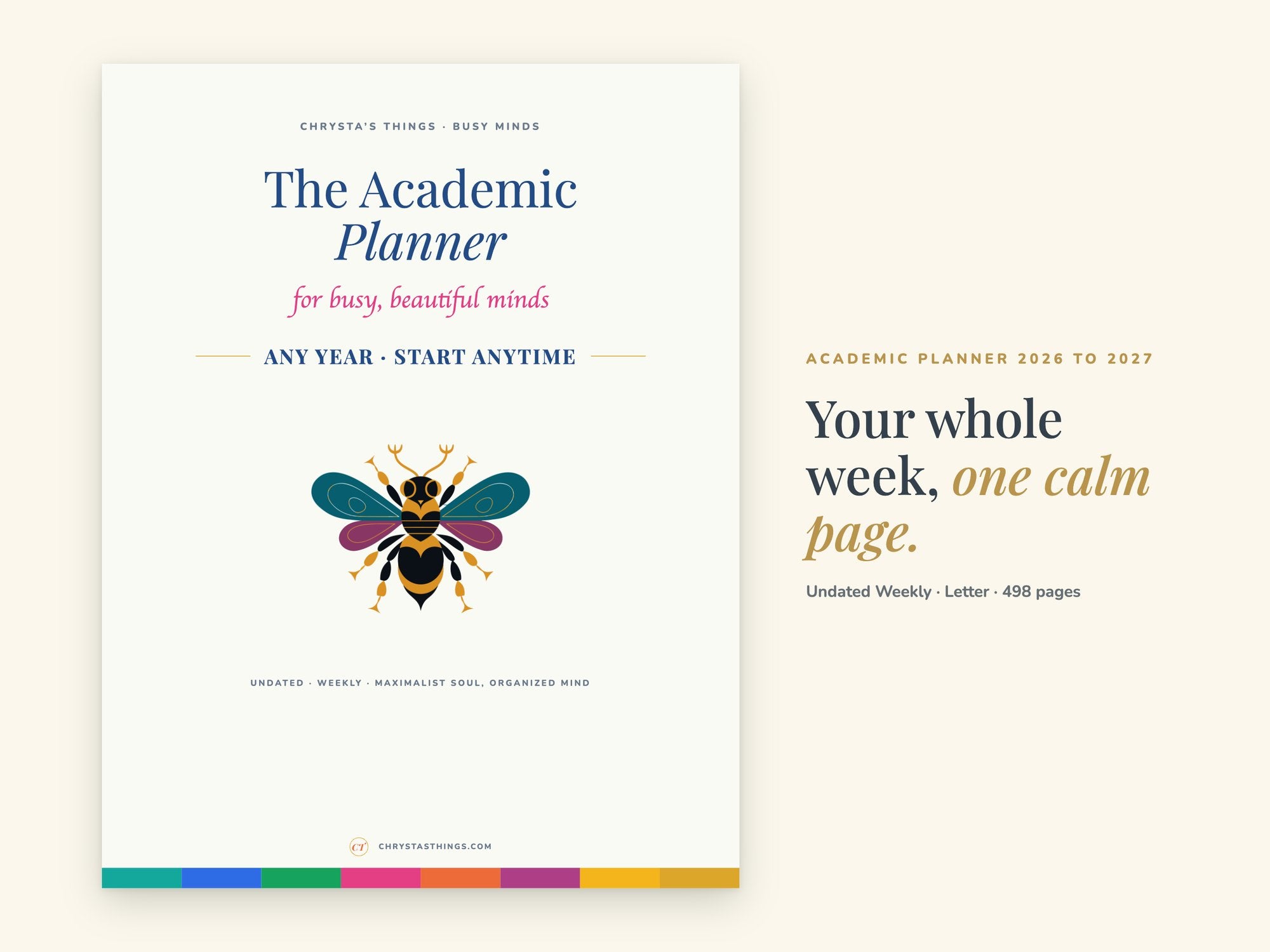 Undated Weekly Planner | Academic Hyperlinked PDF | Letter 8.5 x 11 | GoodNotes iPad + Printable | ADHD Friendly | Start Any Week