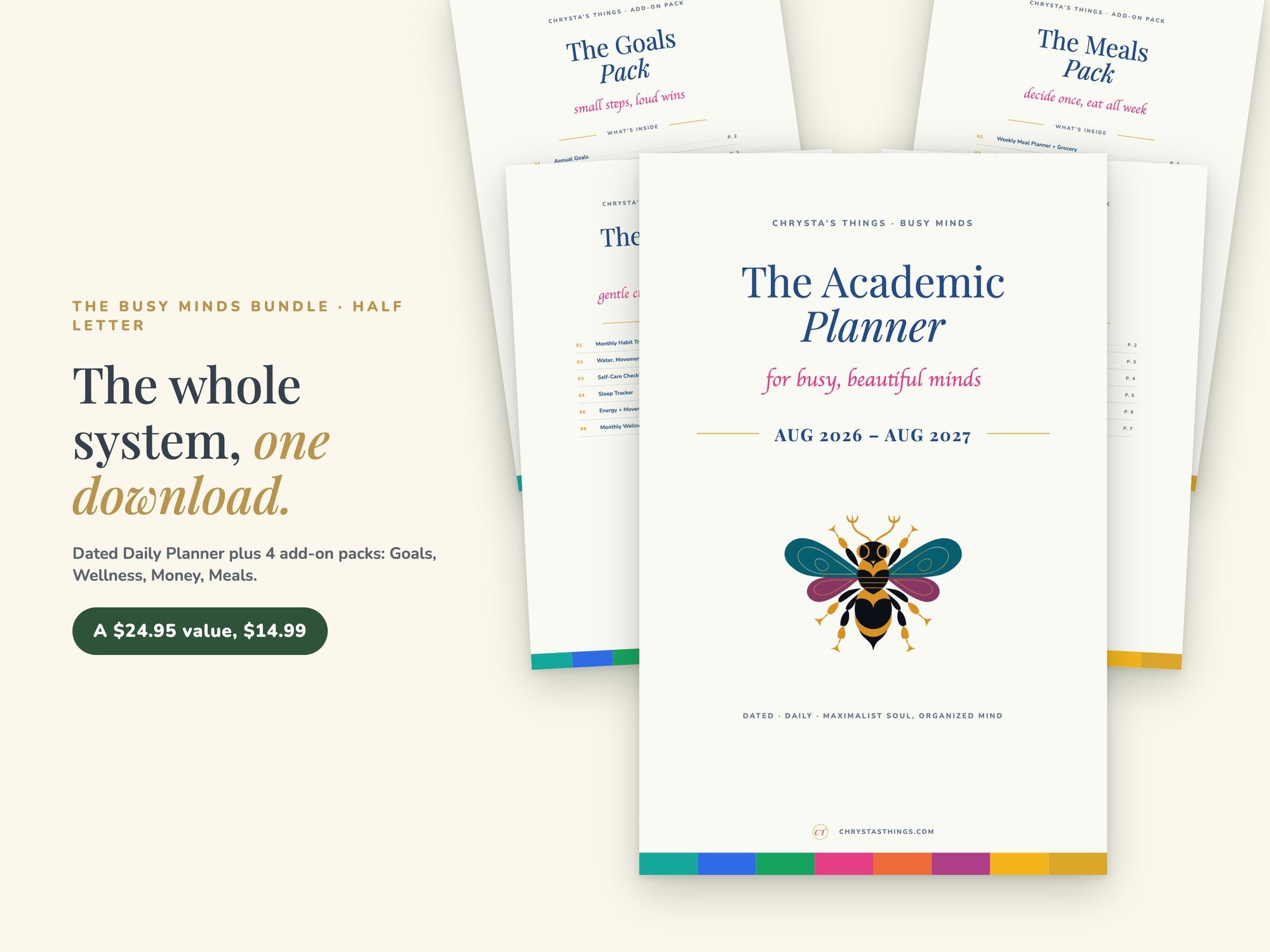 Academic Planner Bundle 2026 2027 | Dated Daily + Goals Wellness Money Meals Packs | Half Letter | Hyperlinked PDF GoodNotes