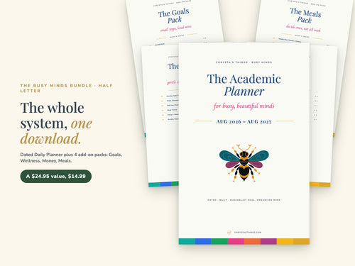 Academic Planner Bundle 2026 2027 | Dated Daily + Goals Wellness Money Meals Packs | Half Letter | Hyperlinked PDF GoodNotes