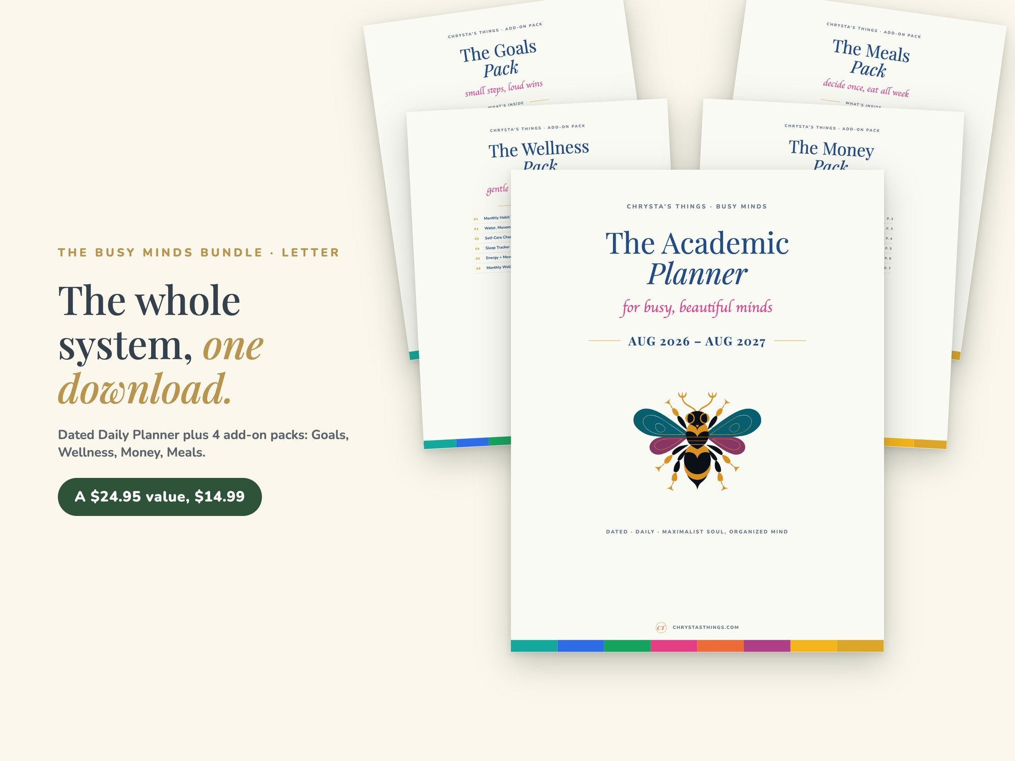 Academic Planner Bundle 2026 2027 | Dated Daily + Goals Wellness Money Meals Packs | Hyperlinked PDF GoodNotes | ADHD Friendly