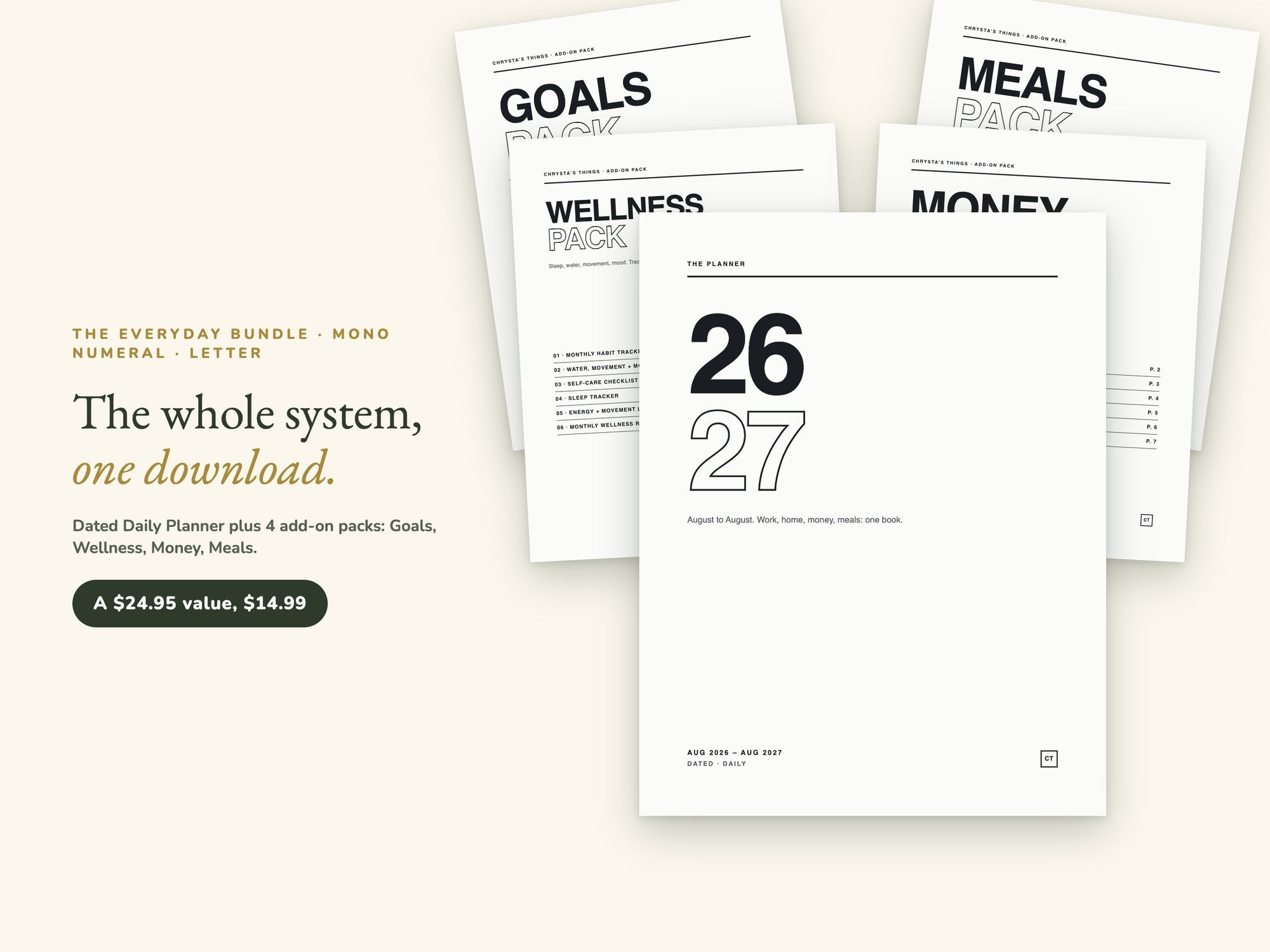 Life Planner Bundle 2026 2027 | Dated Daily + Goals Wellness Money Meals Packs | Minimalist | Hyperlinked PDF GoodNotes