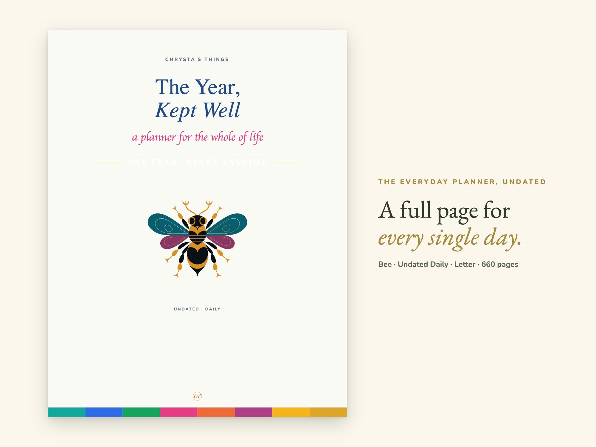 Undated Life Planner | Daily Hyperlinked PDF | Letter 8.5 x 11 | GoodNotes iPad + Printable | ADHD Friendly | Start Any Week