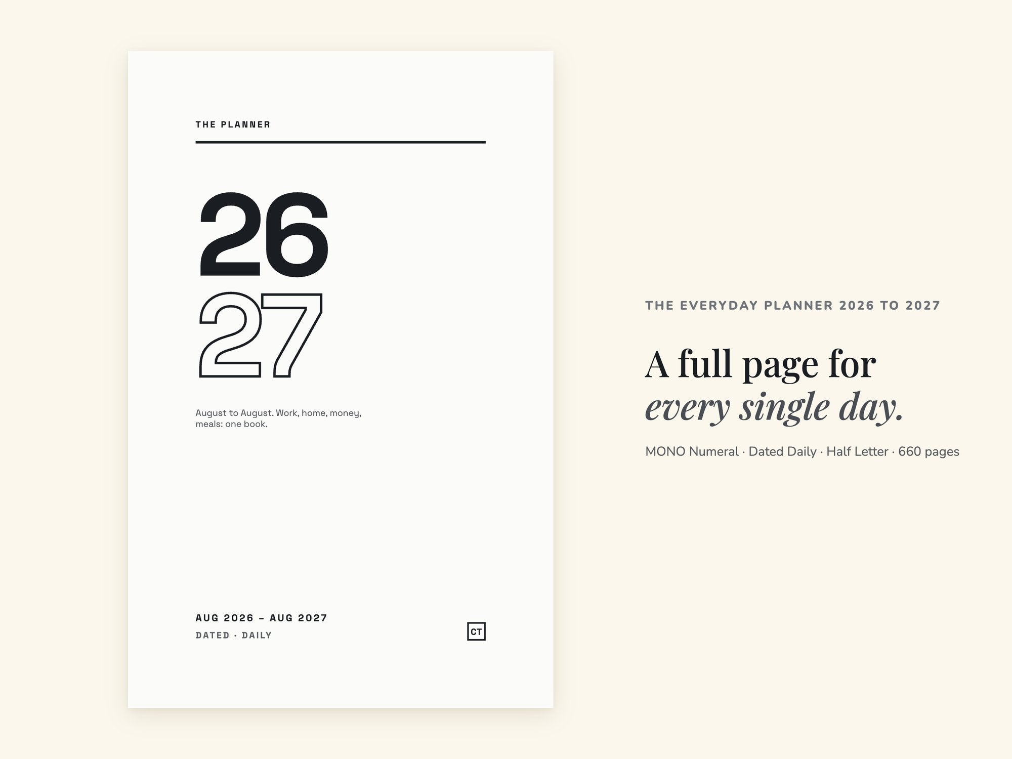 Life Planner 2026 2027 | Dated Daily Hyperlinked PDF | Minimalist | Half Letter 5.5 x 8.5 | GoodNotes iPad + Printable