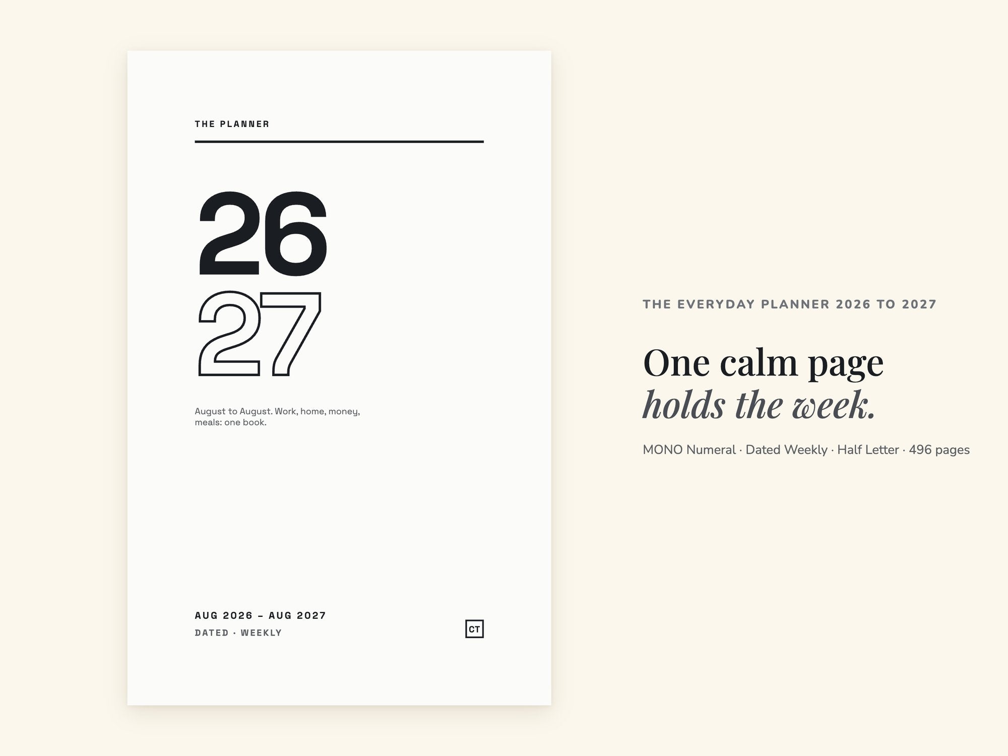Life Planner 2026 2027 | Dated Weekly Hyperlinked PDF | Minimalist | Half Letter 5.5 x 8.5 | GoodNotes iPad + Printable