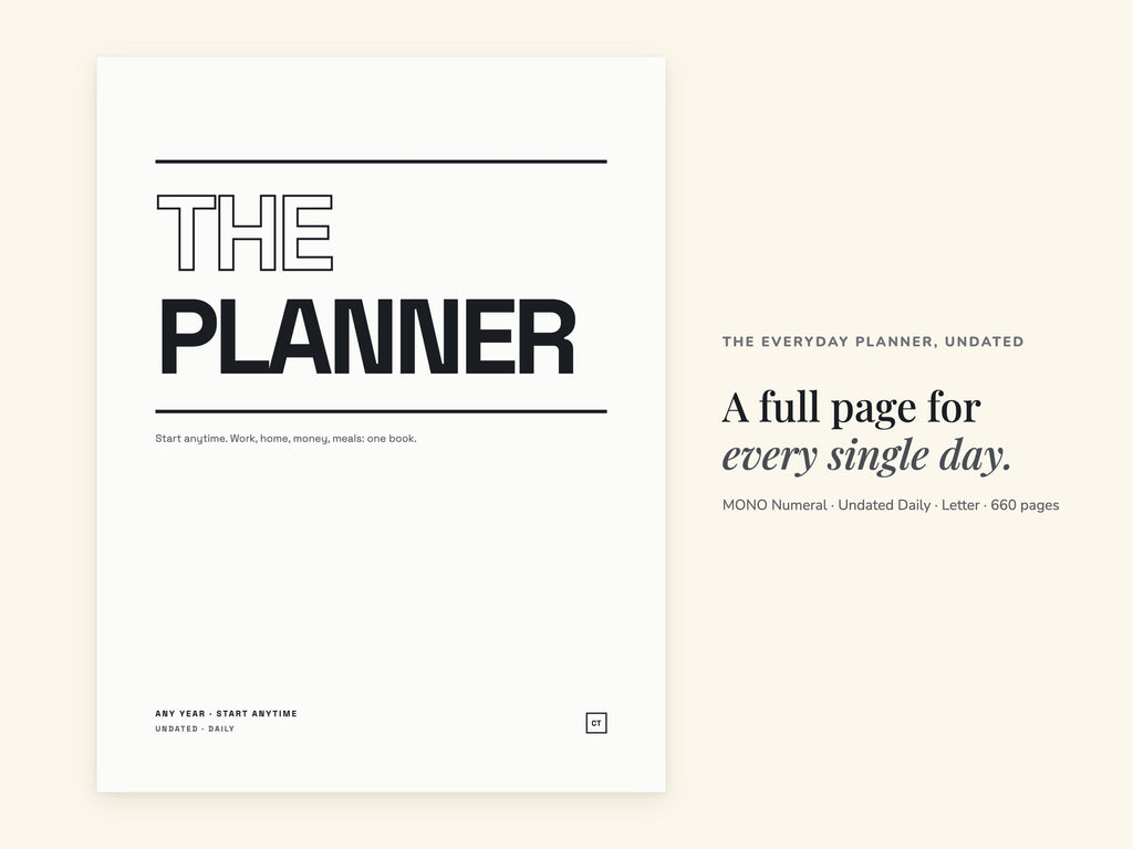 Undated Life Planner | Daily Hyperlinked PDF | Minimalist | Letter 8.5 x 11 | GoodNotes iPad + Printable | Start Any Week