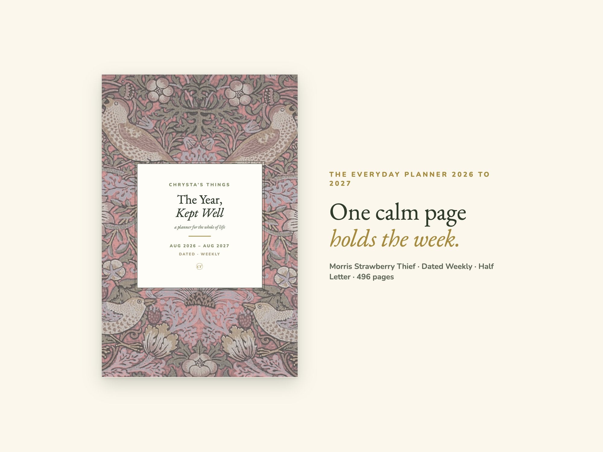 Life Planner 2026 2027 | Dated Weekly Hyperlinked PDF | Strawberry Thief | Half Letter 5.5 x 8.5 | GoodNotes iPad + Printable
