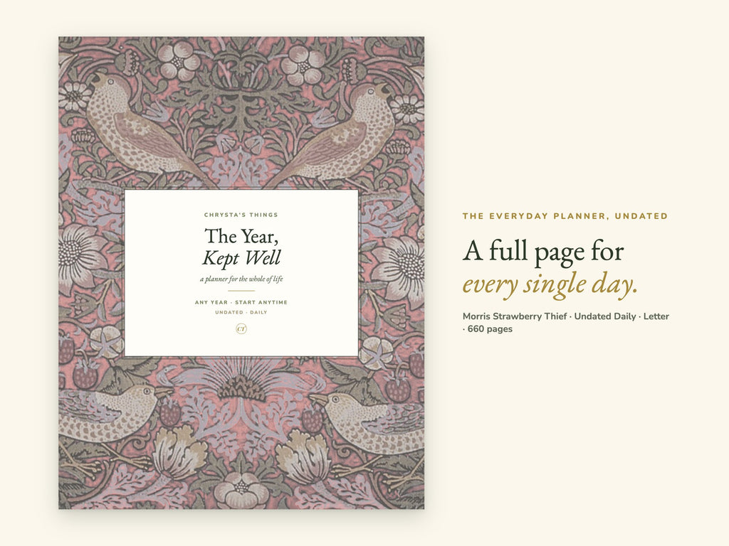 Undated Life Planner | Daily Hyperlinked PDF | Strawberry Thief | Letter 8.5 x 11 | GoodNotes iPad + Printable | Start Any Week