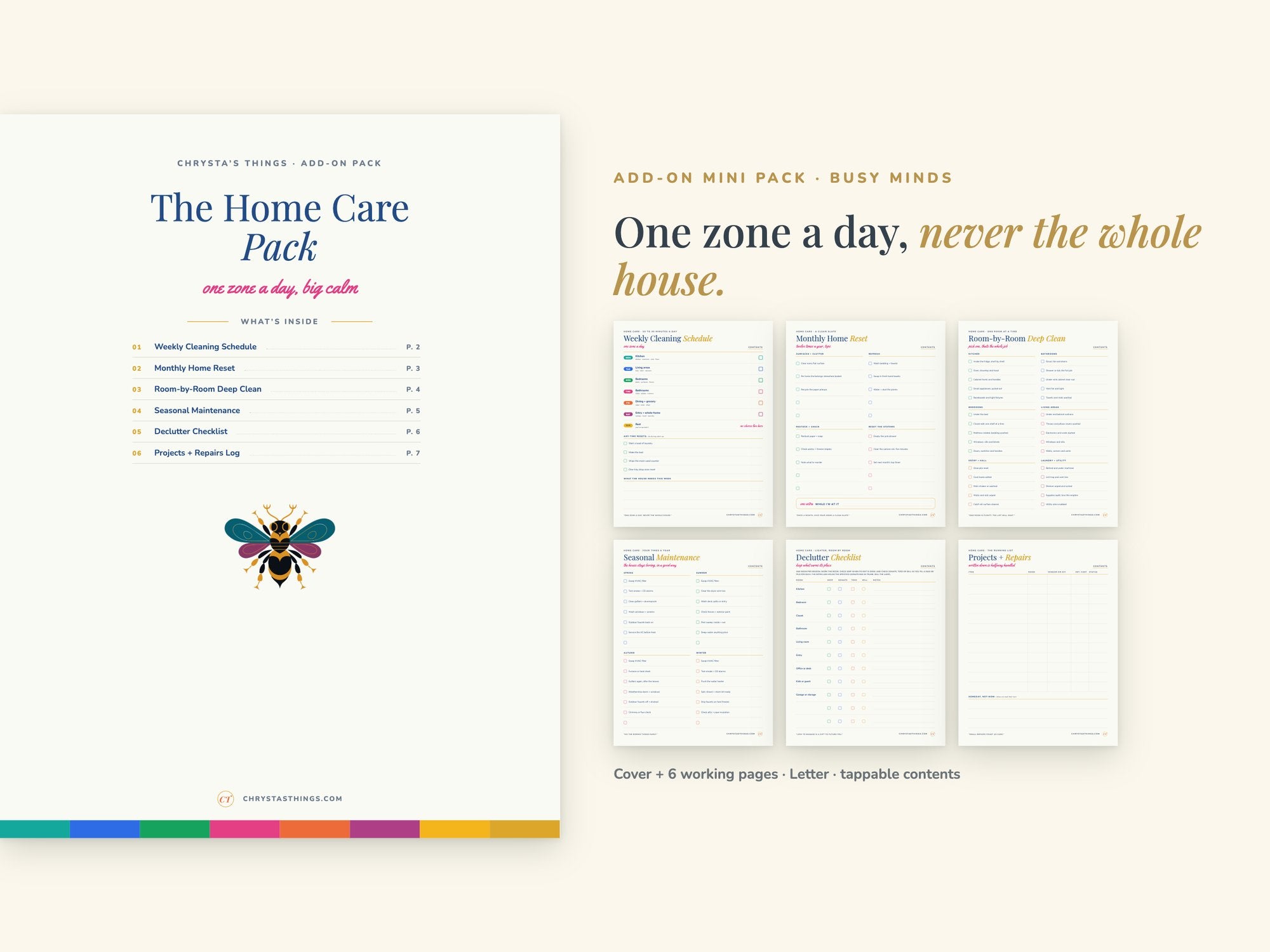 Home Pack | Printable Home Care Checklists | Bee | Letter 8.5 x 11 | Hyperlinked PDF GoodNotes iPad | ADHD Friendly Planner Add-On