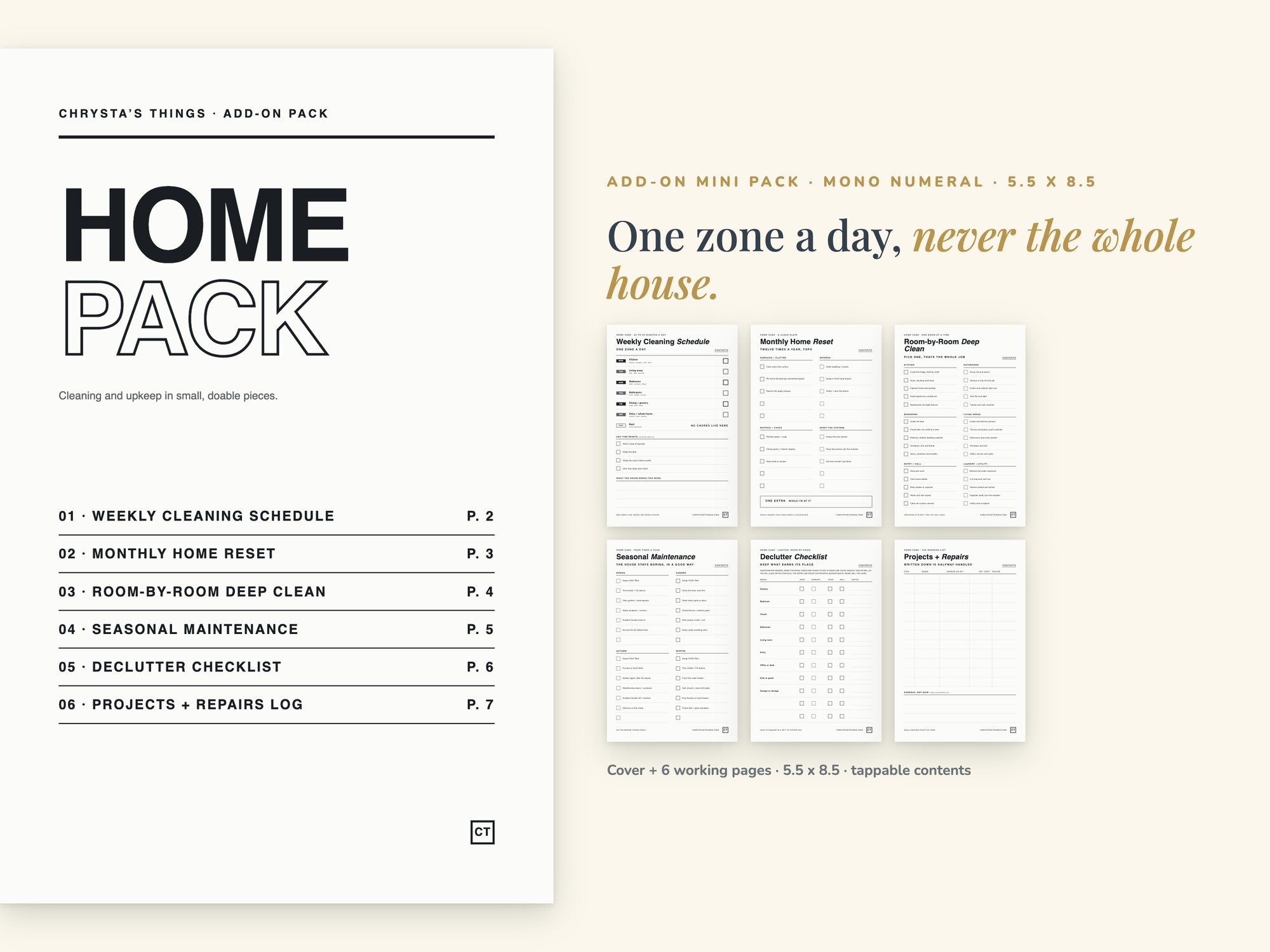 Home Pack | Printable Home Care Checklists | Minimalist | Half Letter 5.5 x 8.5 | Hyperlinked PDF GoodNotes iPad | ADHD Friendly Add-On
