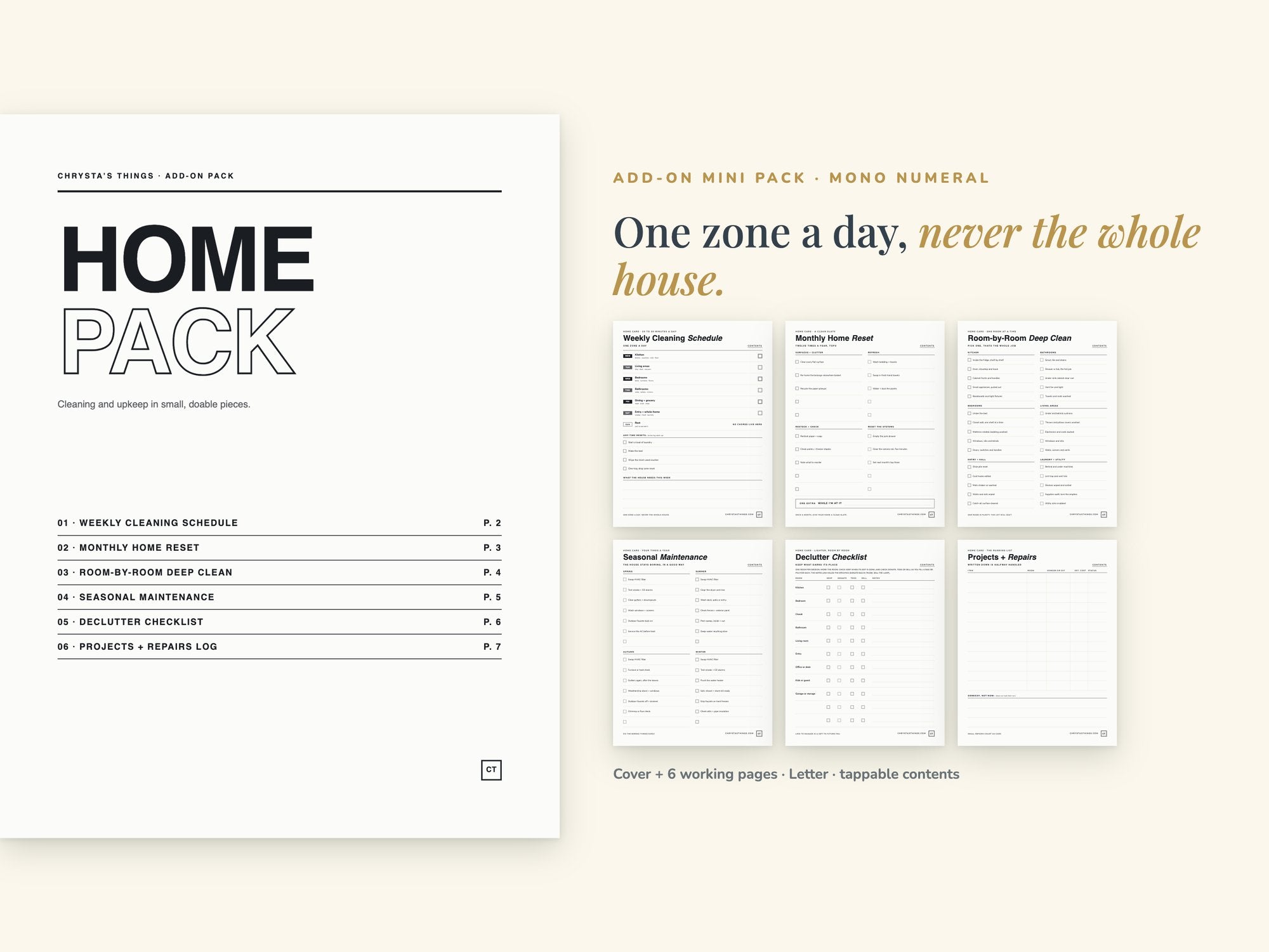 Home Pack | Printable Home Care Checklists | Minimalist | Letter 8.5 x 11 | Hyperlinked PDF GoodNotes iPad | ADHD Friendly Planner Add-On