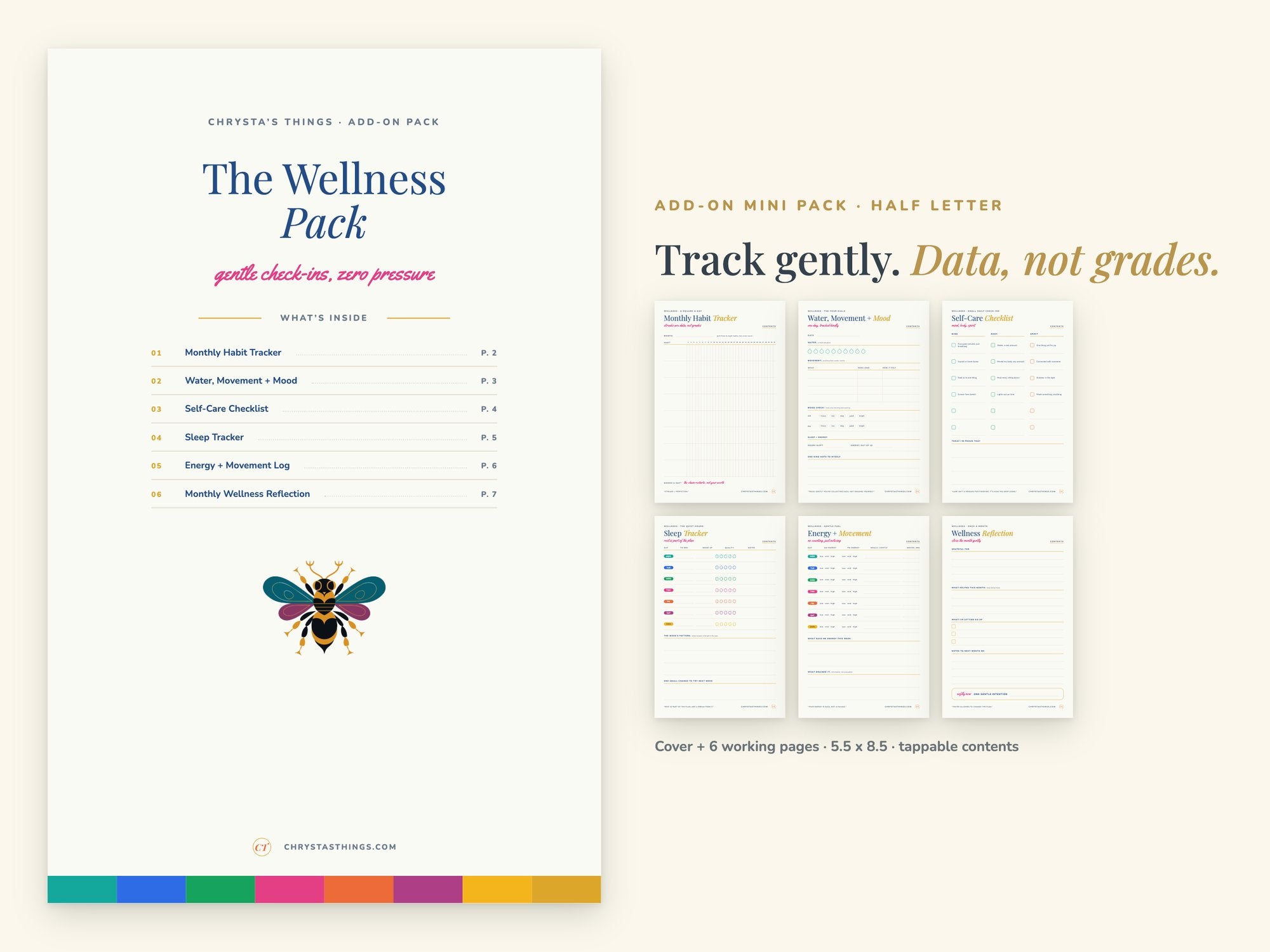 Wellness Pack | Printable Wellness Tracker Pages | Bee | Half Letter 5.5 x 8.5 | Hyperlinked PDF GoodNotes iPad | ADHD Friendly