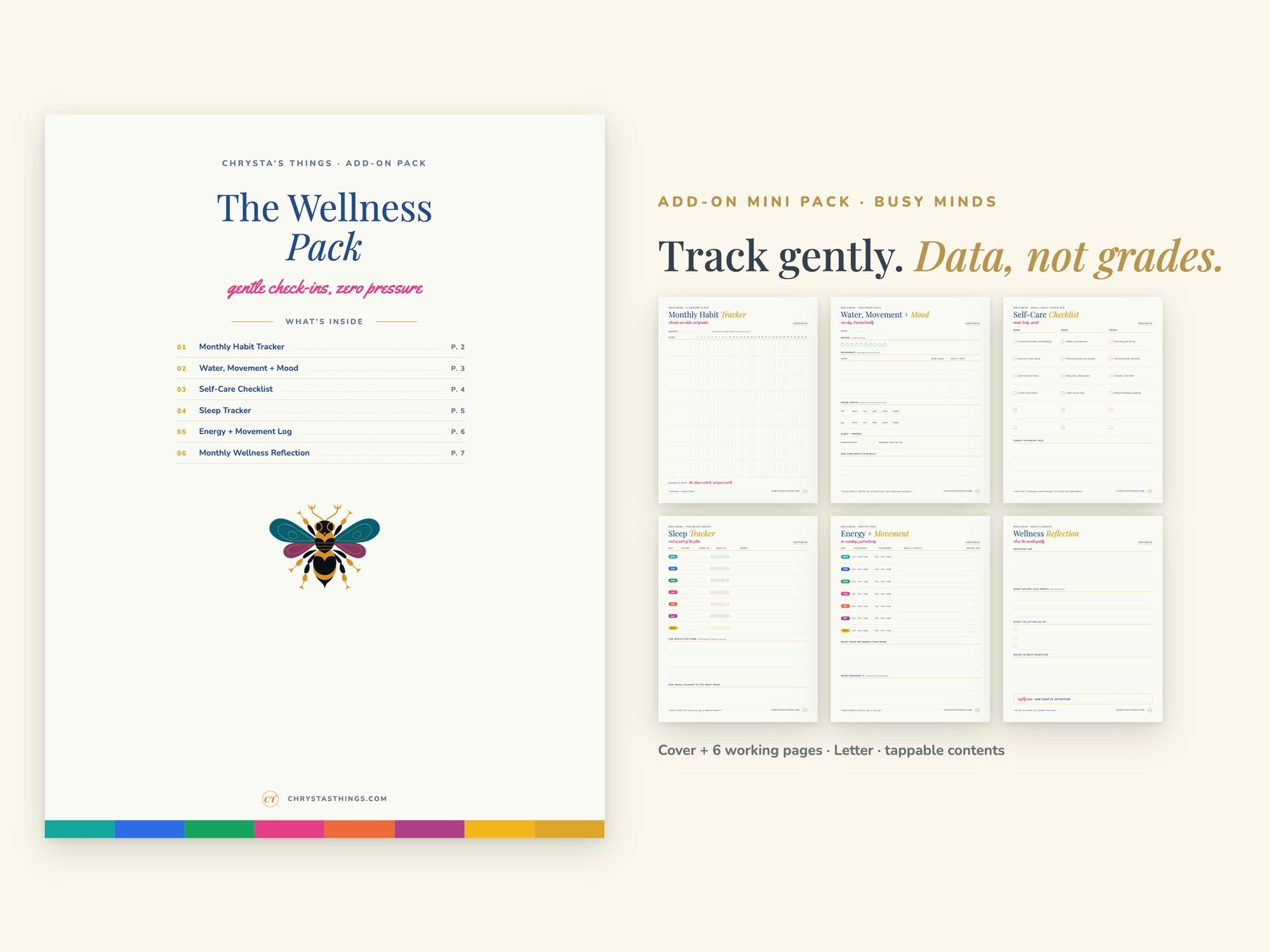 Wellness Pack | Printable Wellness Tracker Pages | Bee | Letter 8.5 x 11 | Hyperlinked PDF GoodNotes iPad | ADHD Friendly Add-On