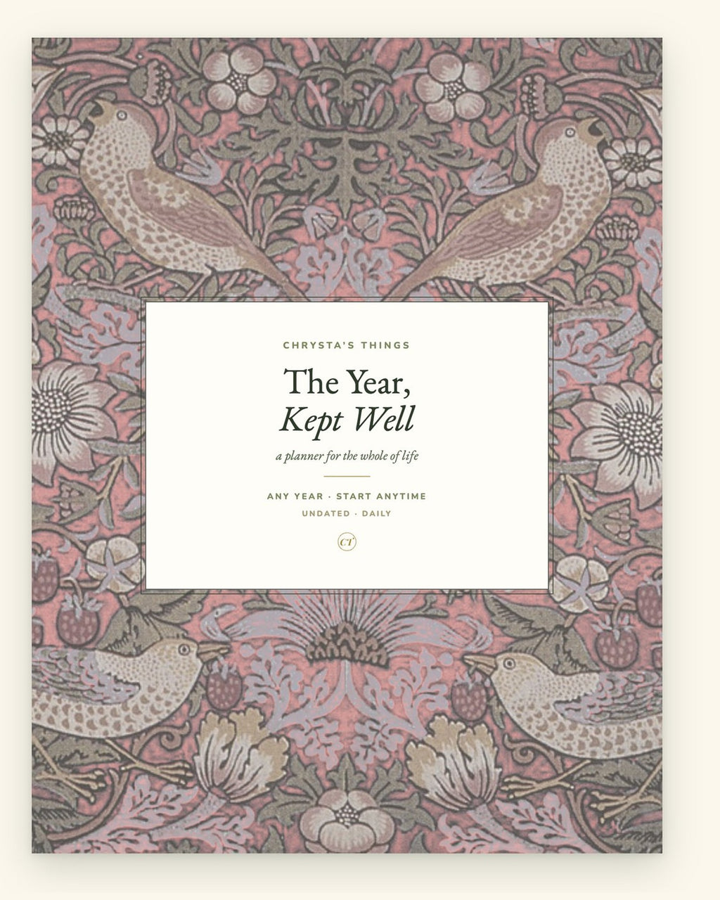 Undated Life Planner | Daily Hyperlinked PDF | Strawberry Thief | Letter 8.5 x 11 | GoodNotes iPad + Printable | Start Any Week