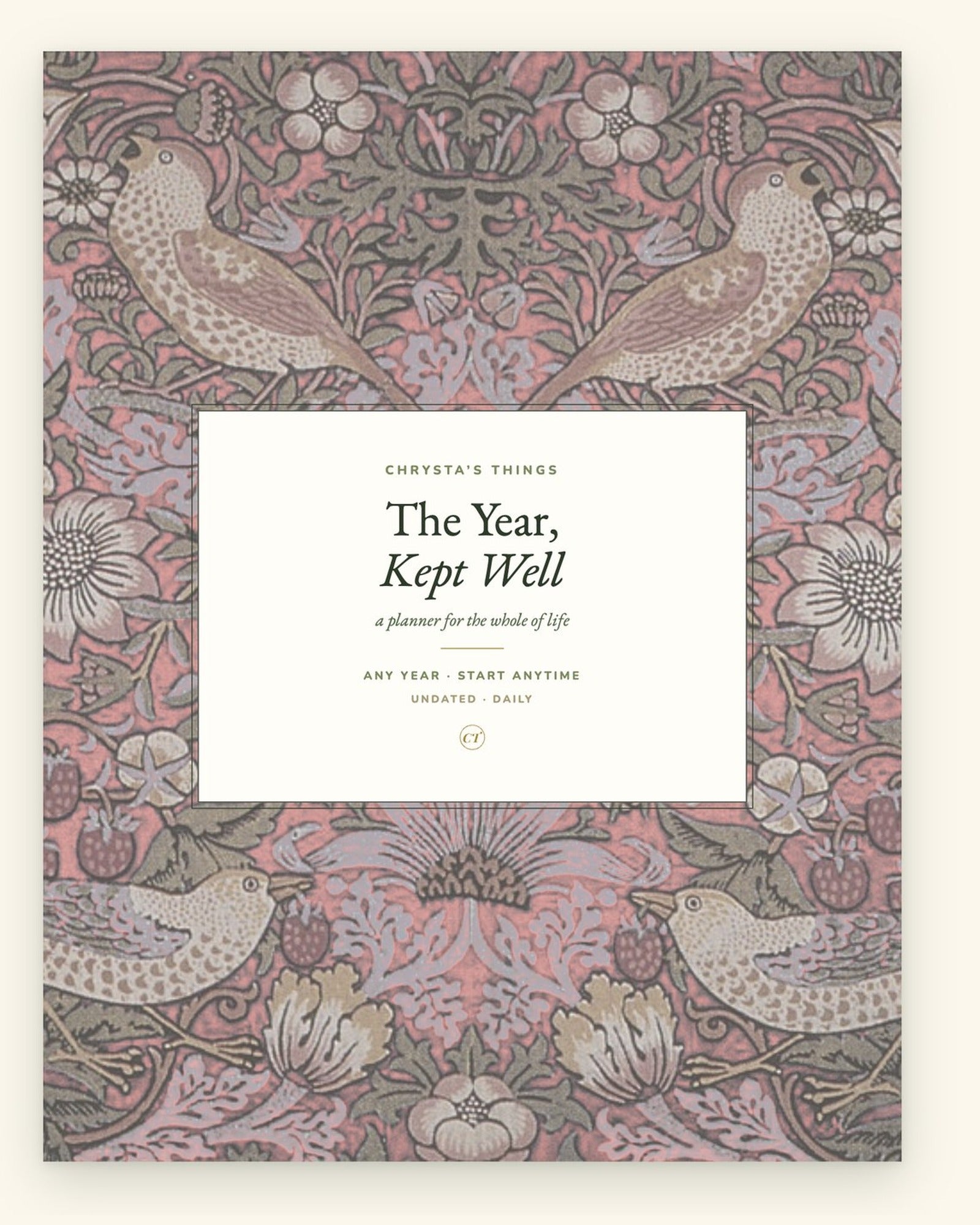 Undated Life Planner | Daily Hyperlinked PDF | Strawberry Thief | Letter 8.5 x 11 | GoodNotes iPad + Printable | Start Any Week